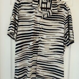 Tasso Elba Black and Tan Striped Shirt